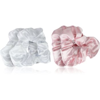Brushworks Satin Scrunchies Pink & White Elastice pentru par - imagine 2